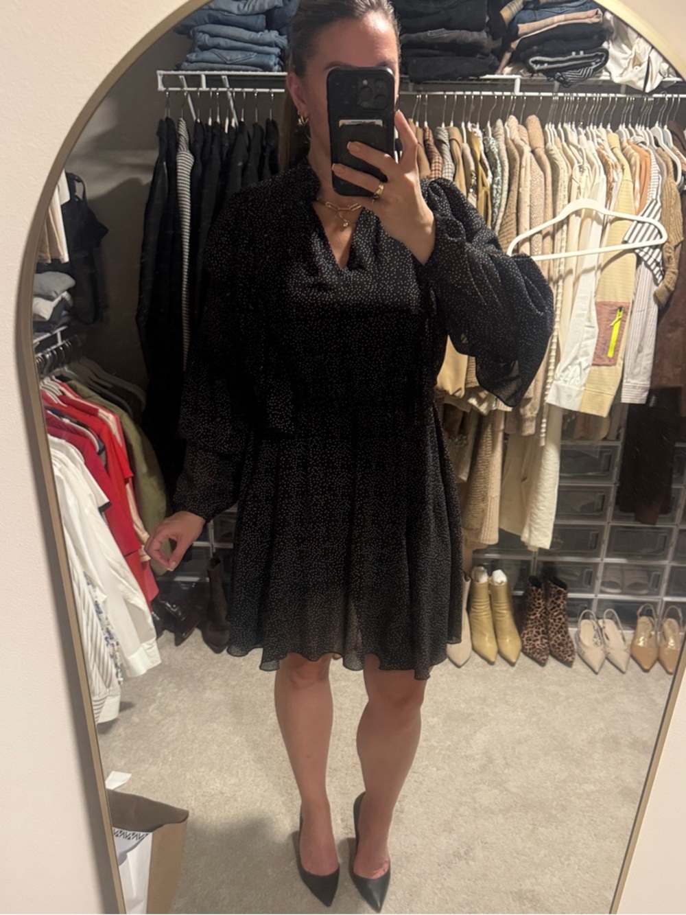 Black Long Sleeve V-Neck Mini Dress